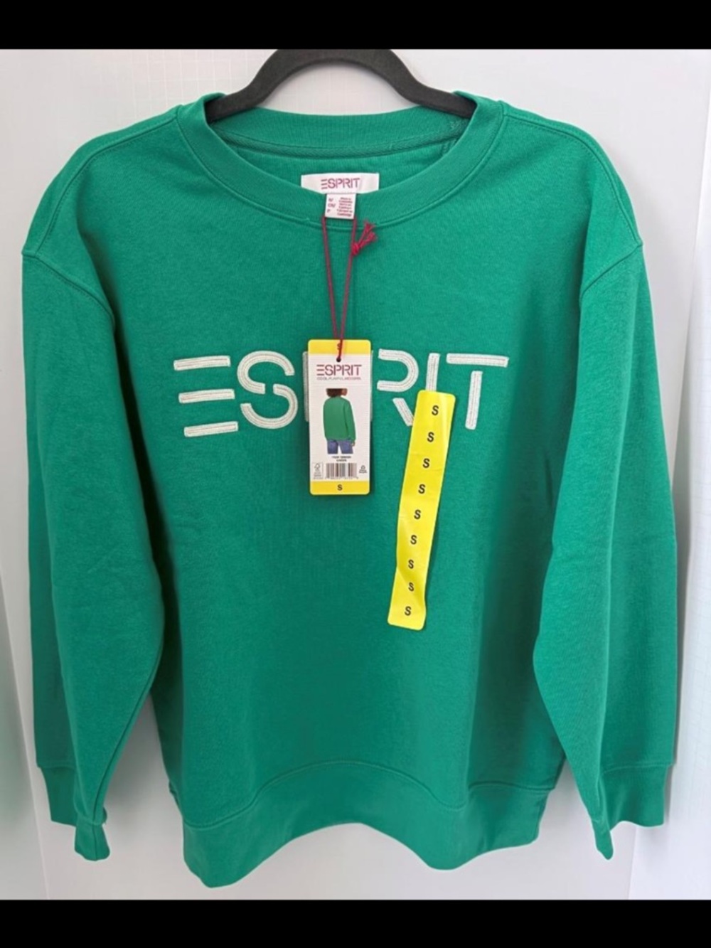 NWT Esprit Logo Fleece Crewneck Sweatshirt Green Viral Costco Sz S